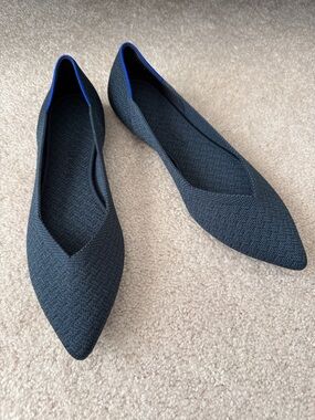 NEW without box Rothy’s Point Flat in Navy Blue Herringbone in Size 9
